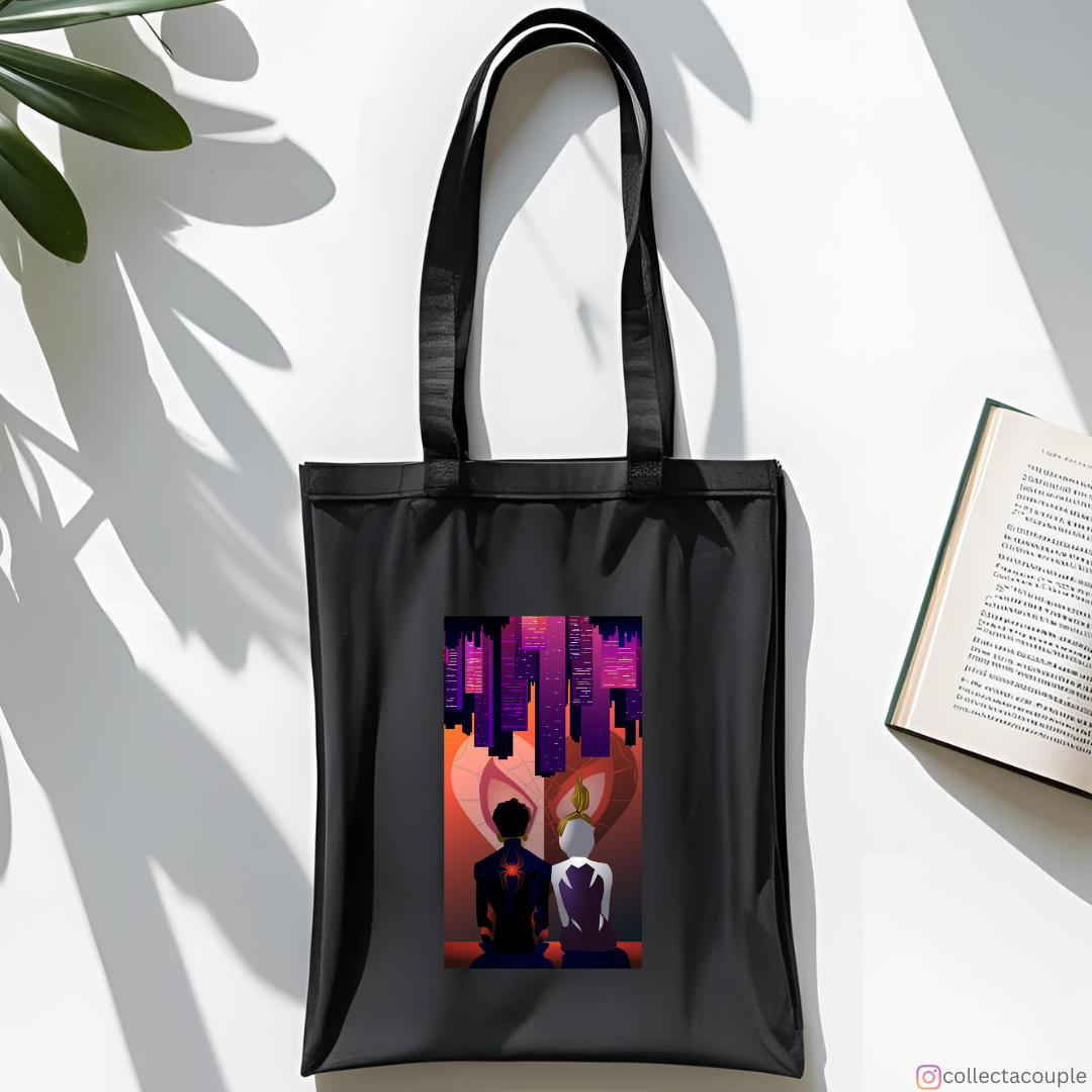 Spiderman Across the Spider Verse: Miles Morales and Gwen Stacy Tote Bag