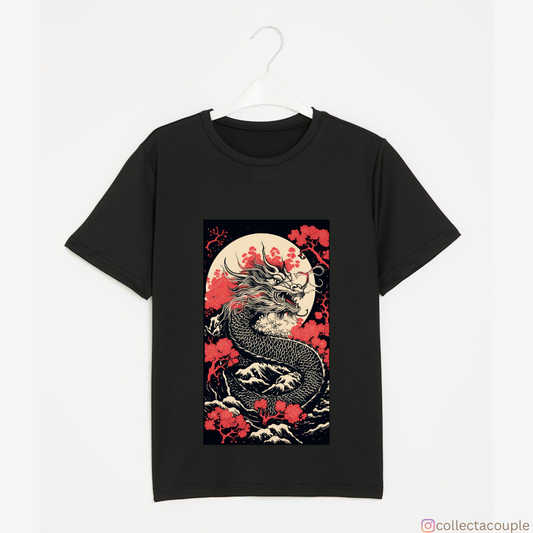 Chinese Dragon: Illustrated Black Unisex T-shirt