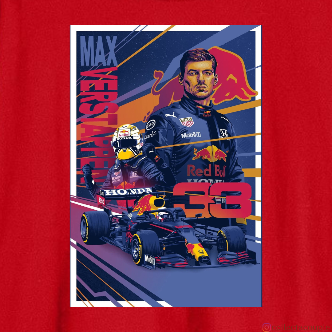 Max Verstappen: Illustrated Collage Oversized Unisex T-shirt (front and back print)