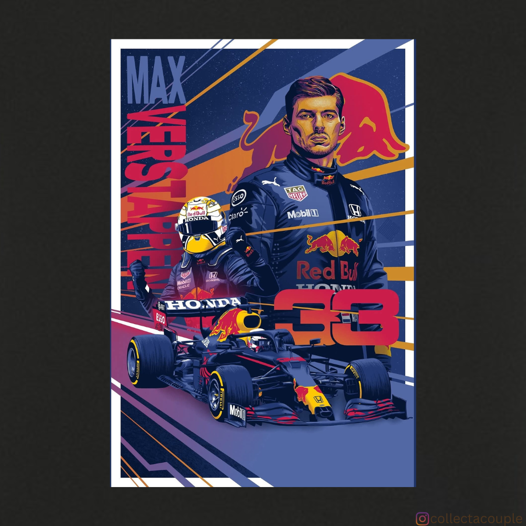 Max Verstappen: Illustrated Collage Oversized Unisex T-shirt (front and back print)