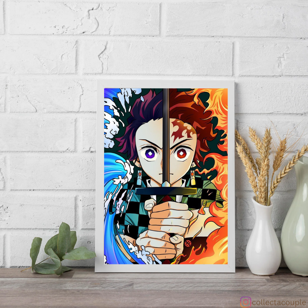 Demon Slayer: Tanjiro Blue & Orange Framed Poster