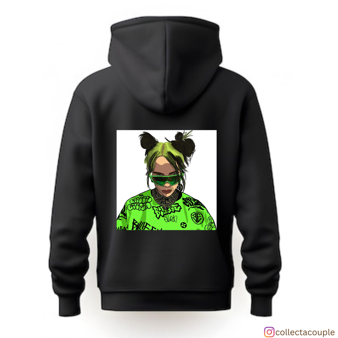 Billie Eilish: Illustrated Green Unisex Hoodie (front & back print)