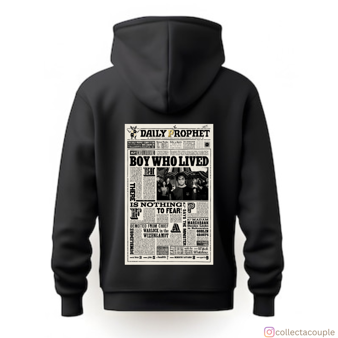 Harry Potter: Daily Prophet- Boy who Lived (1) Unisex Hoodie (front & back print)