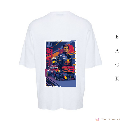 Max Verstappen: Illustrated Collage Oversized Unisex T-shirt (front and back print)