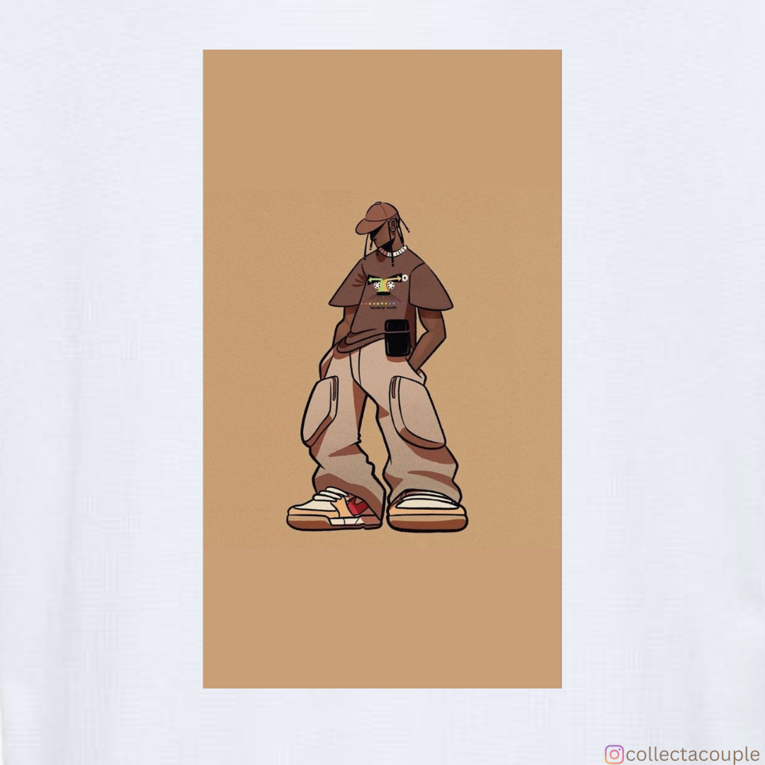 Travis Scott: Illustration Pose Oversized Unisex T-shirt (front and back print)