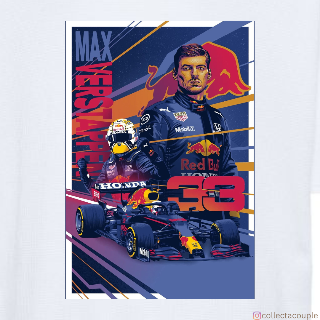 Max Verstappen: Illustrated Collage Oversized Unisex T-shirt (front and back print)