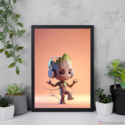 Groot: Pose with Headphones Framed Poster