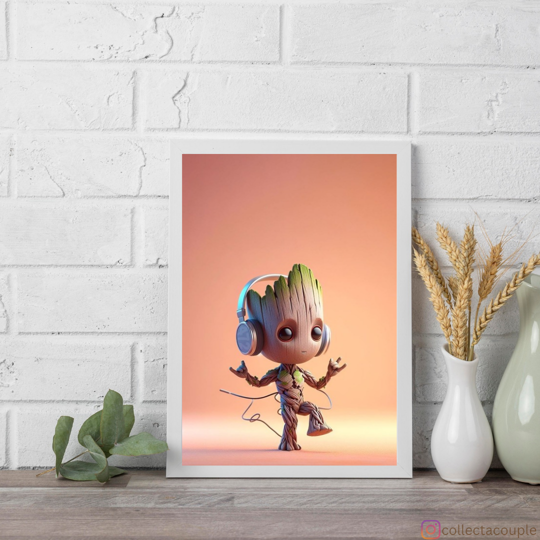 Groot: Pose with Headphones Framed Poster