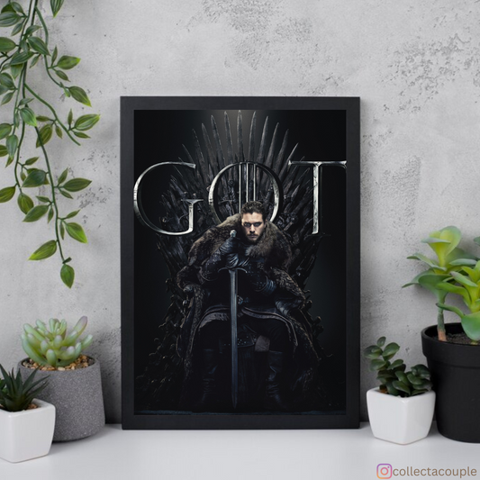 Game of Thrones: Jon Snow on Iron Throne Framed Poster