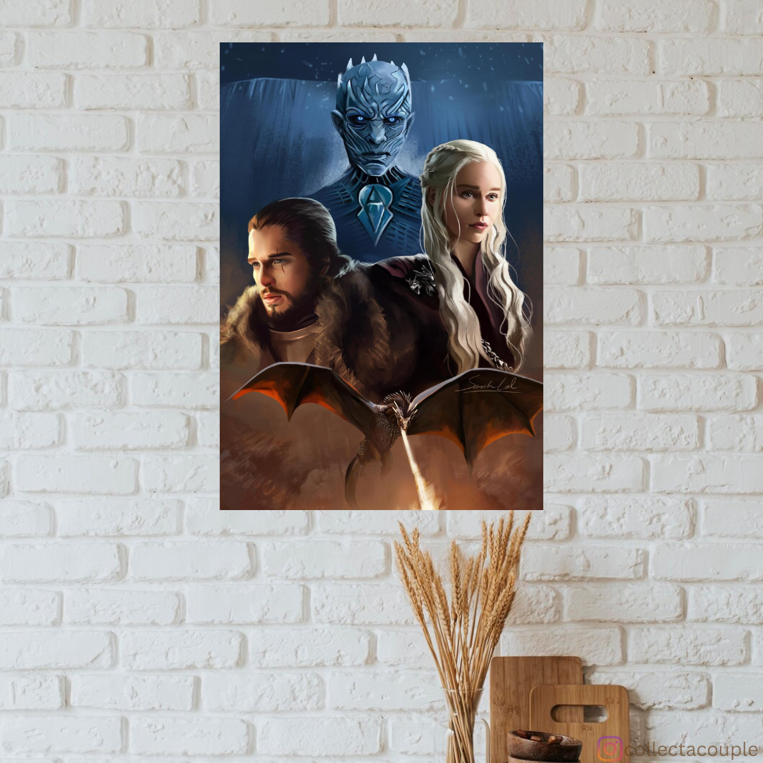 Game of Thrones: Jon Snow, Daenerys Targaryen and The Night King Illustrated Poster