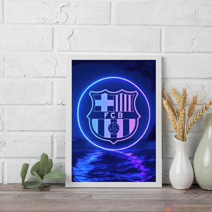 FC Barcelona: Neon Blue Logo Framed Poster