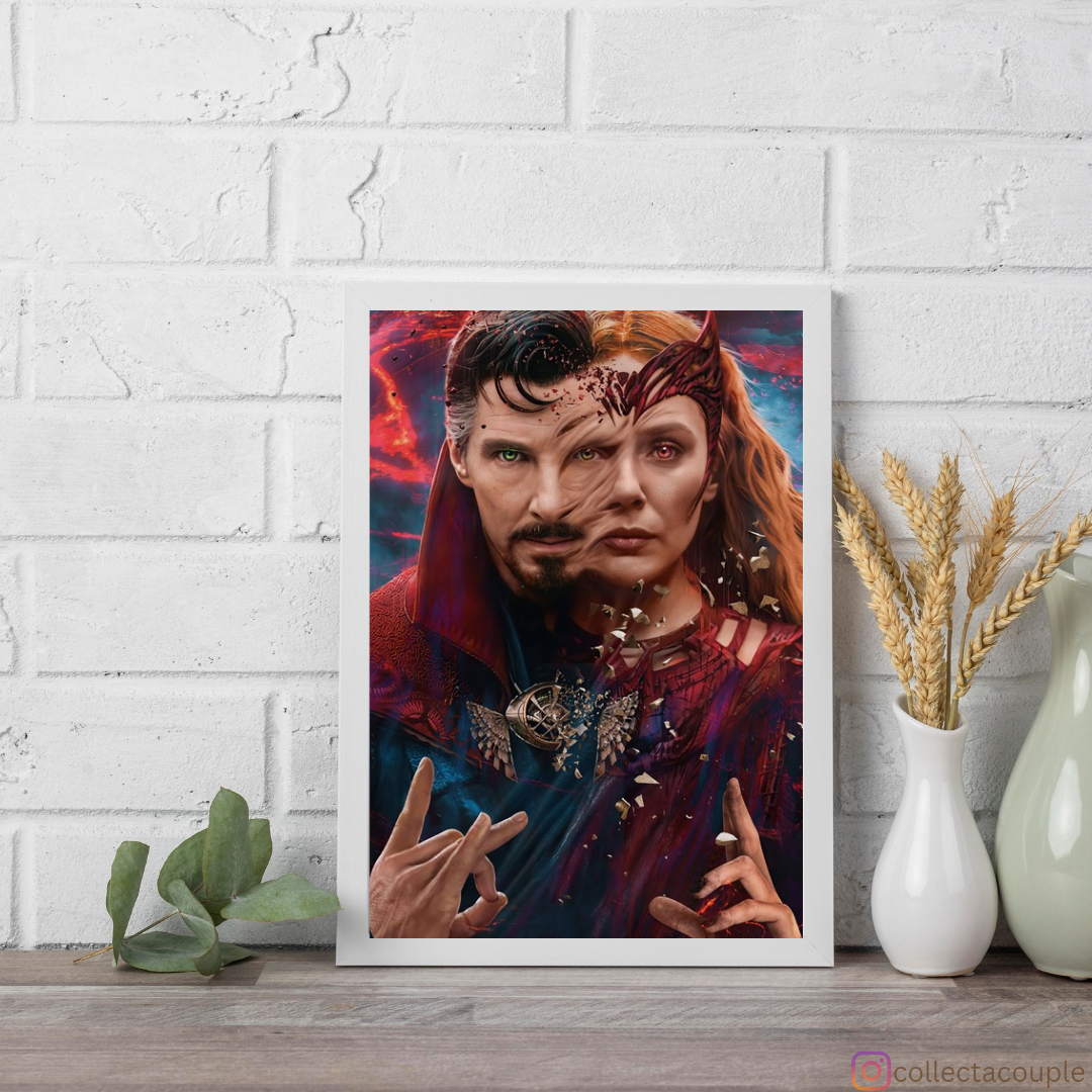 Multiverse of Madness: Scarlet Witch and Doctor Strange Split Face Framed Poster