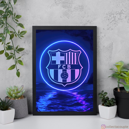 FC Barcelona: Neon Blue Logo Framed Poster