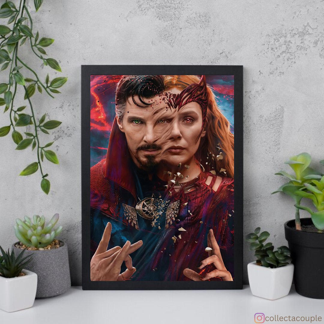 Multiverse of Madness: Scarlet Witch and Doctor Strange Split Face Framed Poster