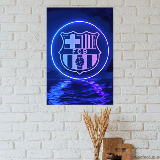 FC Barcelona: Neon Blue Logo Poster