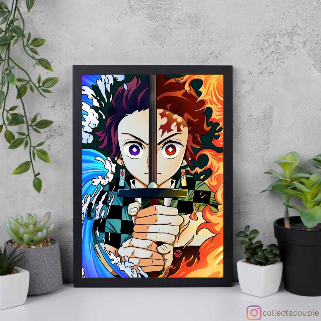 Demon Slayer: Tanjiro Blue & Orange Framed Poster