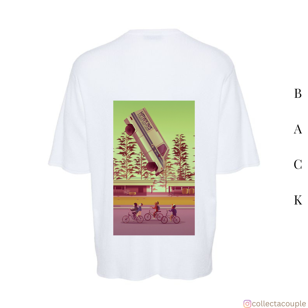 Stranger Things: Cycling Illustrated Oversized Unisex T-shirt (front and back print)