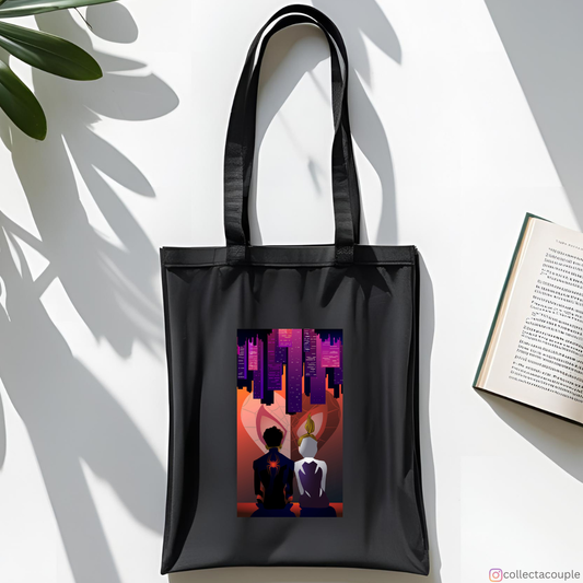 Spiderman Across the Spider verse: Miles Morales and Gwen Stacy Tote Bag