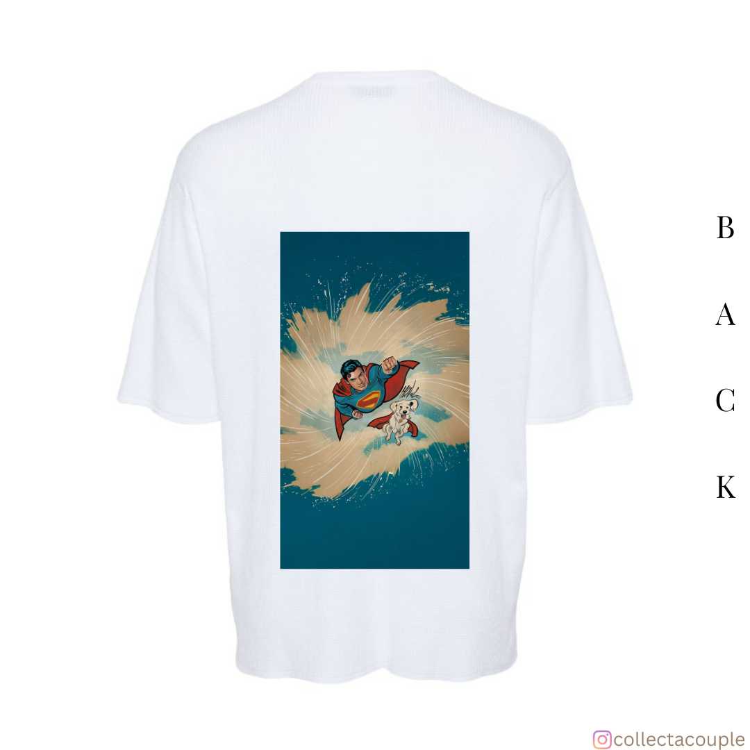 Superman: Superman and Krypto Illustration Oversized Unisex T-shirt (front and back print)