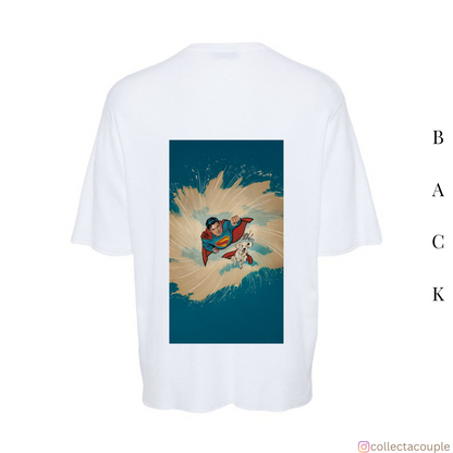 Superman: Superman and Krypto Illustration Oversized Unisex T-shirt (front and back print)