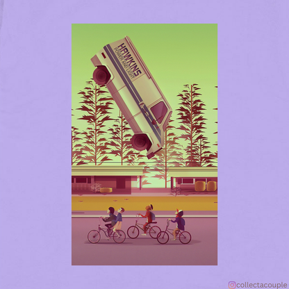 Stranger Things: Cycling Illustrated Oversized Unisex T-shirt (front and back print)