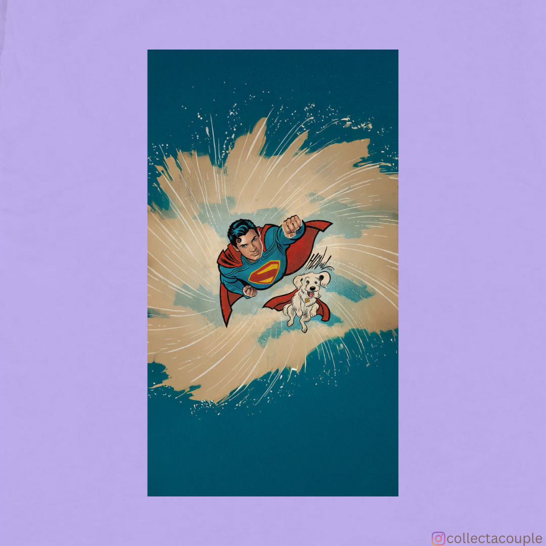 Superman: Superman and Krypto Illustration Oversized Unisex T-shirt (front and back print)
