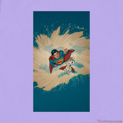 Superman: Superman and Krypto Illustration Oversized Unisex T-shirt (front and back print)