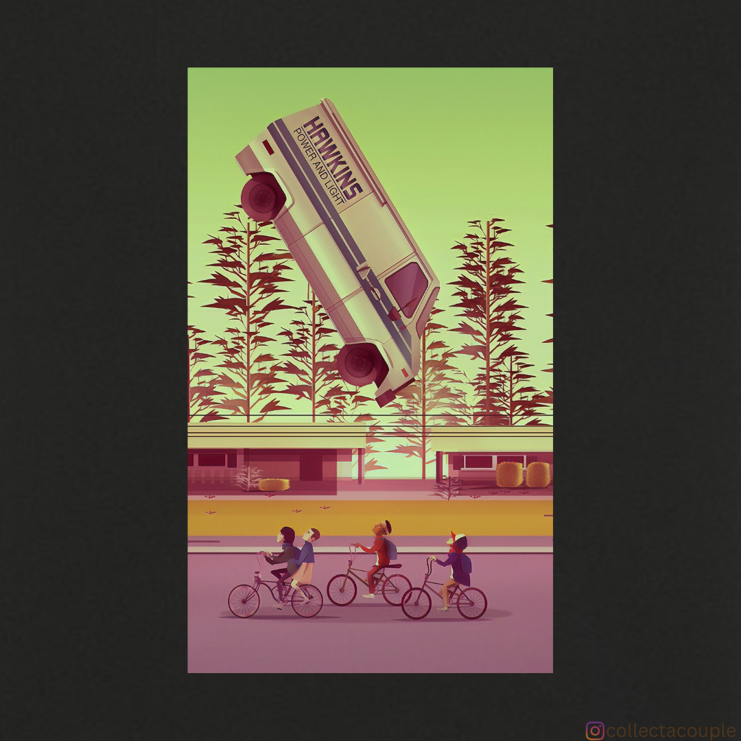 Stranger Things: Cycling Illustrated Oversized Unisex T-shirt (front and back print)