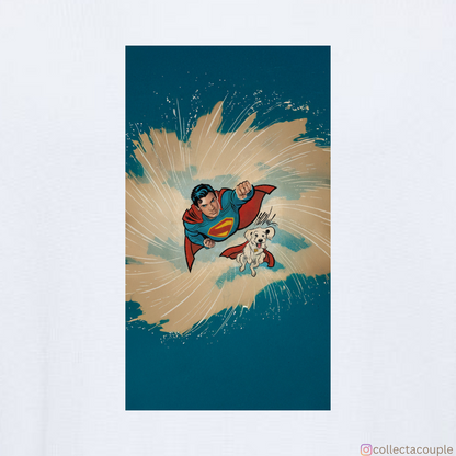 Superman: Superman and Krypto Illustration Oversized Unisex T-shirt (front and back print)