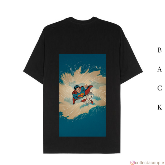 Superman: Superman and Krypto Illustration Oversized Unisex T-shirt (front and back print)
