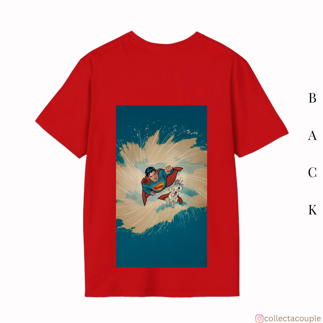 Superman: Superman and Krypto Illustration Oversized Unisex T-shirt (front and back print)