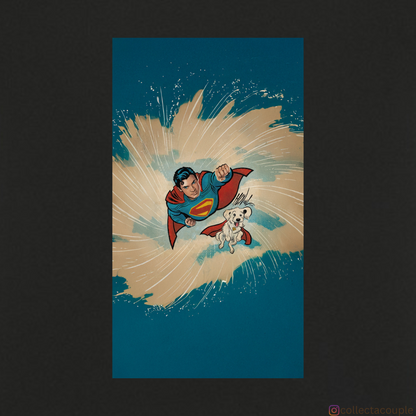 Superman: Superman and Krypto Illustration Oversized Unisex T-shirt (front and back print)