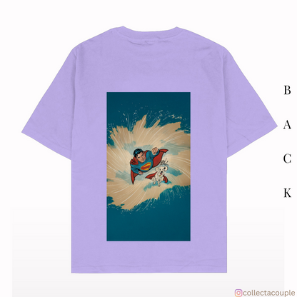Superman: Superman and Krypto Illustration Oversized Unisex T-shirt (front and back print)