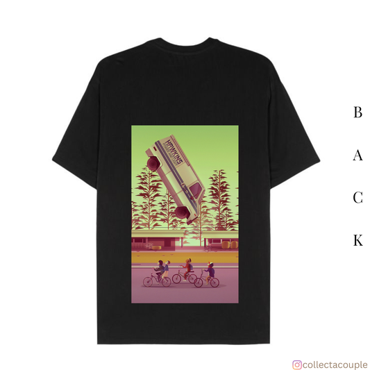 Stranger Things: Cycling Illustrated Oversized Unisex T-shirt (front and back print)